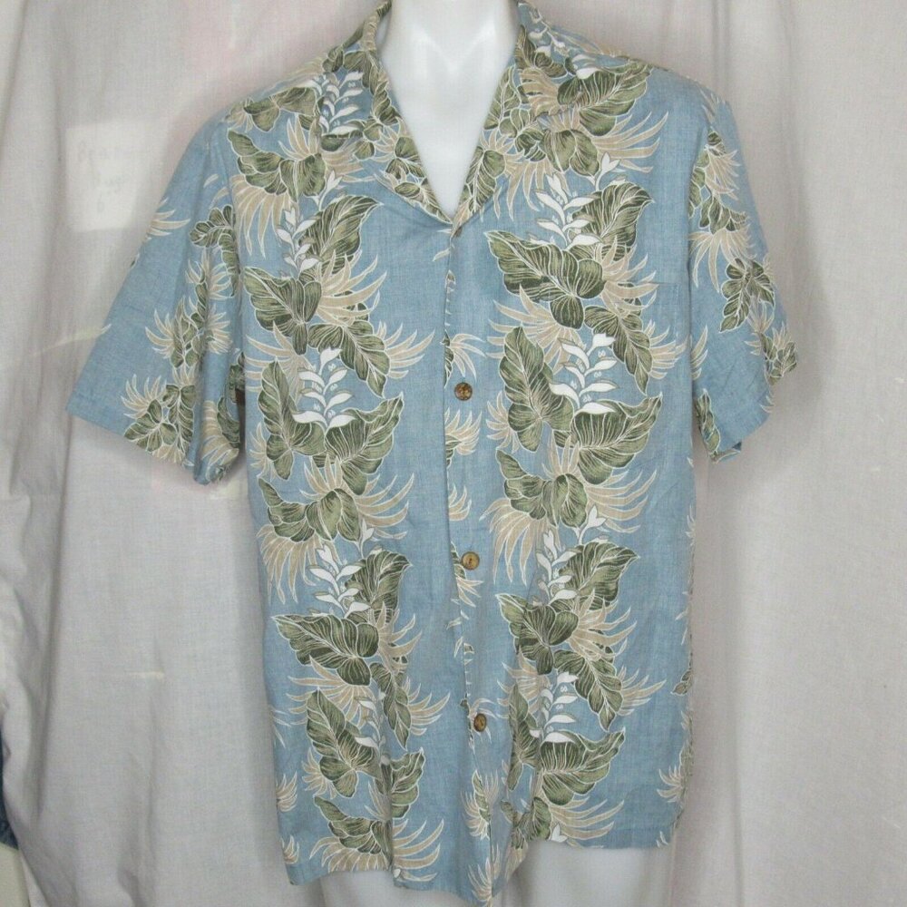 Royal Creations Hawaiian Blue & Green Floral Button-Up Short Sleeve Shirt XL - Picture 2 of 7
